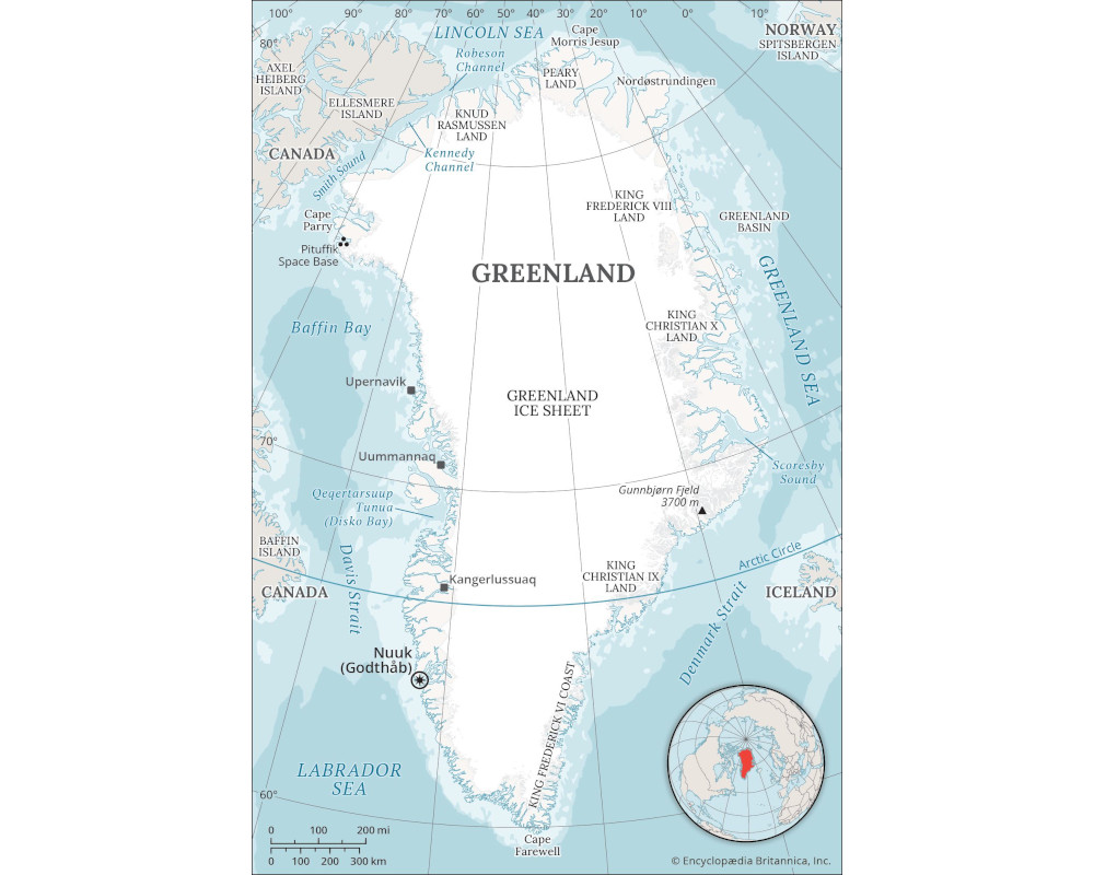 Greenland with settlements