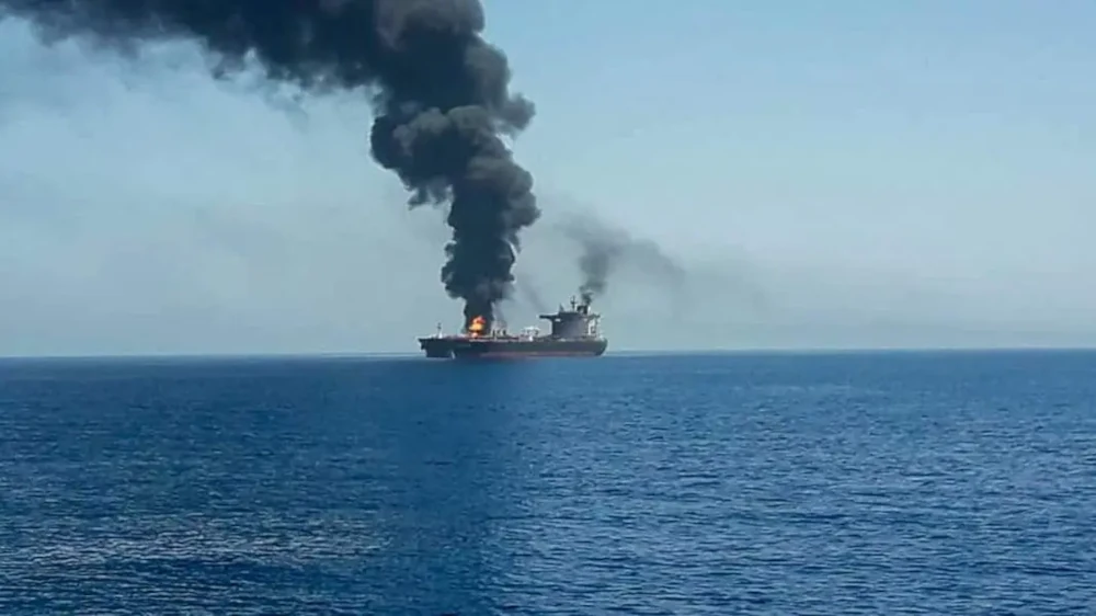 Oil tanker on fire